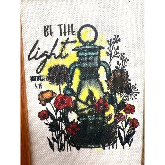 "Be The Light" Wooden Framed Canvas Art With Lantern & Floral Design - Picture 2 of 4